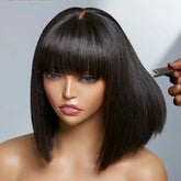 Bob Wig Brésilien Avec Frange HD Straight Hair